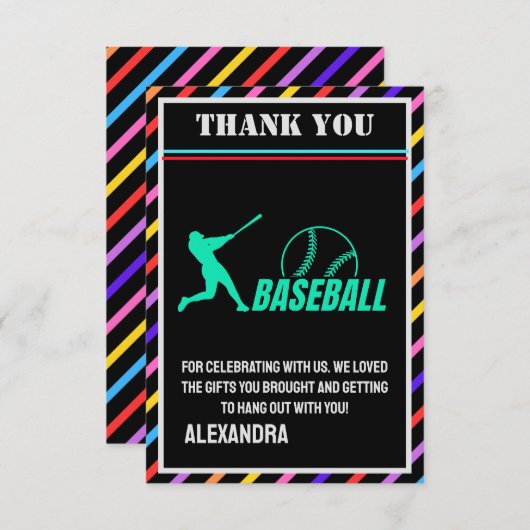 Baseball Birthday Party, Baseball Girl Player サンキューカード (正面/裏面)