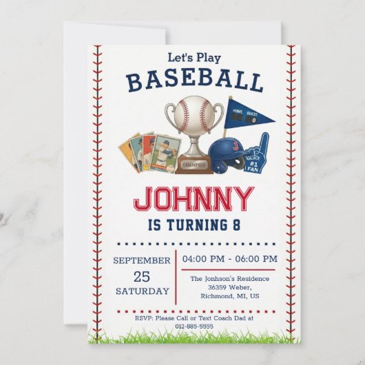 Baseball Birthday Party Invitation 招待状 (正面)