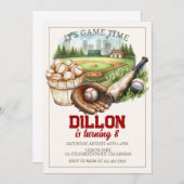 Baseball birthday, sports birthday, baseball party 招待状 (正面/裏面)