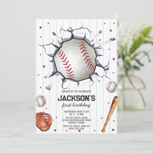 Baseball Boy Birthday Party Invitation 招待状 (スタンド正面)