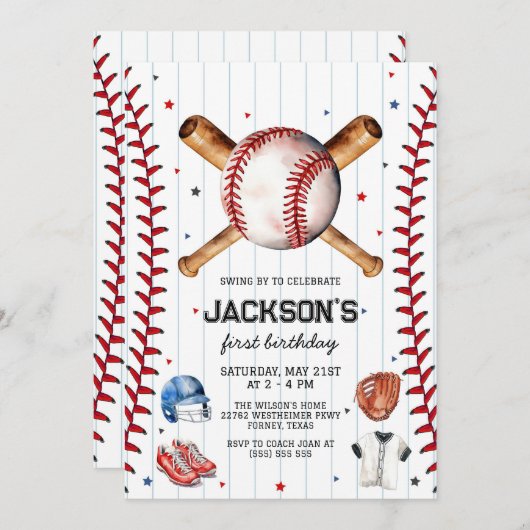 Baseball Boy Birthday Party Invitation 招待状 (正面/裏面)