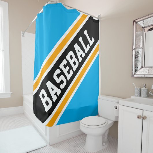 BASEBALL Bright Azure Yellow Black Racingストライプズ シャワーカーテン (インサイチュ)