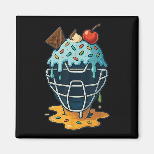 Baseball Catcher Mask Ice Cream Drip Sprinkles Des マグネット (正面)