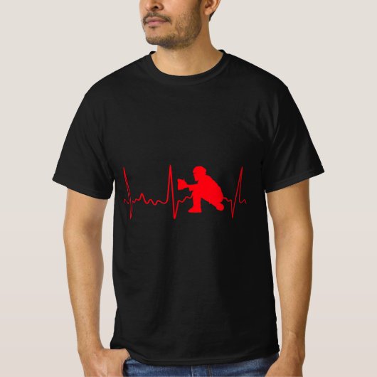 Baseball Catcher - Red Baseball Catcher Heartbeat Tシャツ (正面)