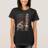 Baseball Catcher US Flag  Dad Men Patriotic 4th Of Tシャツ (正面)