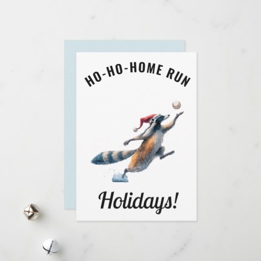 Baseball Christmas Card – Raccoon “Ho-Ho-Home Run” シーズンカード (正面/裏面インサイチュ)