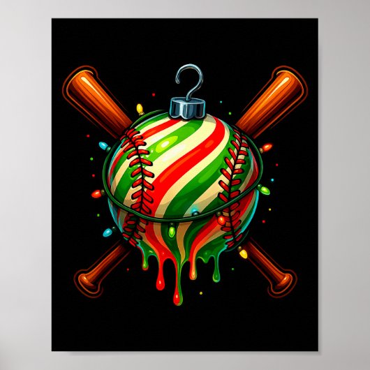 Baseball Christmas Ice Cream Drip Baseball Dripng ポスター (正面)
