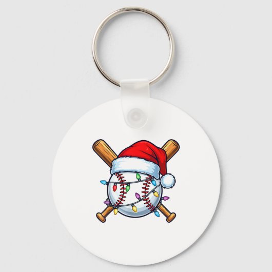 Baseball Christmas Lights Santa Christmas Baseball キーホルダー (正面)