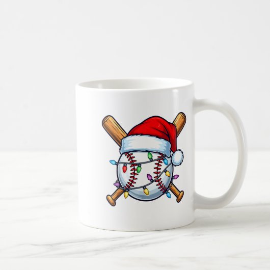 Baseball Christmas Lights Santa Christmas Baseball コーヒーマグカップ (右)
