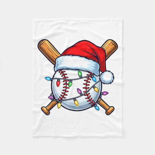 Baseball Christmas Lights Santa Christmas Baseball フリースブランケット (正面)