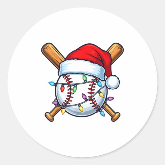 Baseball Christmas Lights Santa Christmas Baseball ラウンドシール (正面)