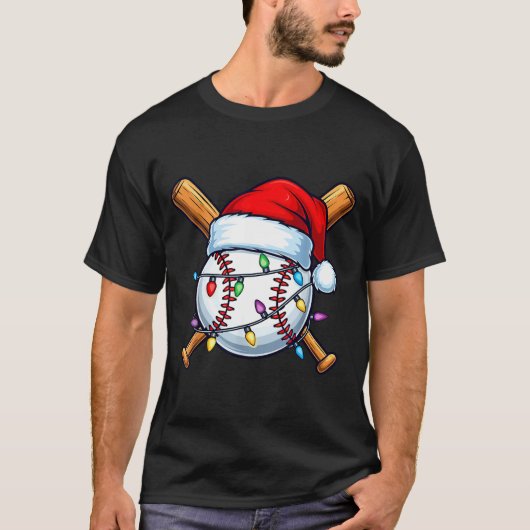 Baseball Christmas Lights Santa Christmas Baseball Tシャツ (正面)