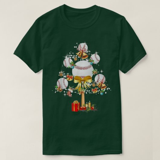 Baseball Christmas Lights Tree Balls Xmas Snow  Tシャツ (デザイン正面)