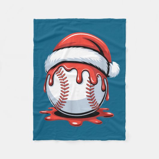 Baseball Christmas Santa Hat Dripng Festive Holida フリースブランケット (正面)