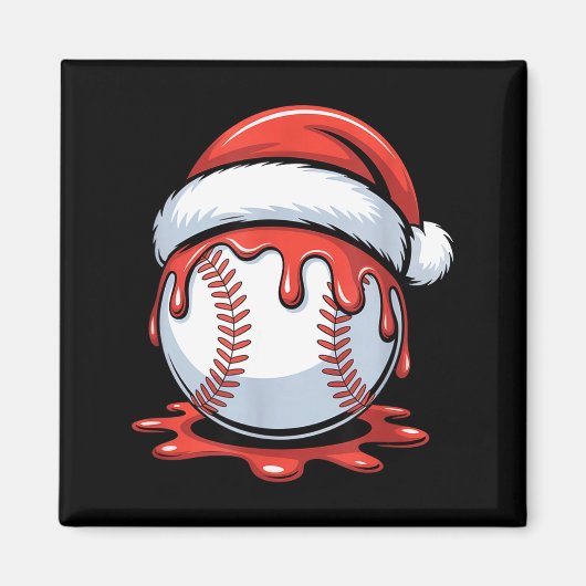 Baseball Christmas Santa Hat Dripng Festive Holida マグネット (正面)