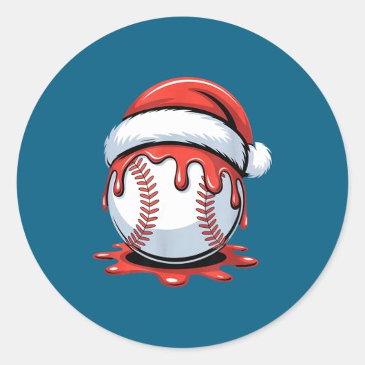 Baseball Christmas Santa Hat Dripng Festive Holida ラウンドシール (正面)