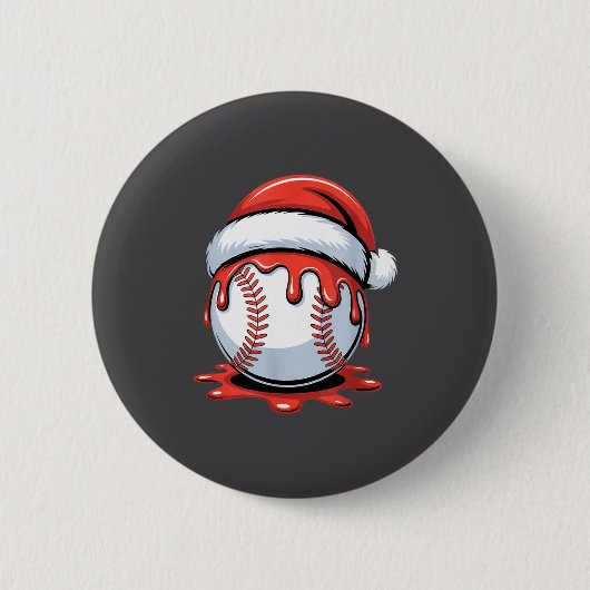 Baseball Christmas Santa Hat Dripng Festive Holida 缶バッジ (正面)