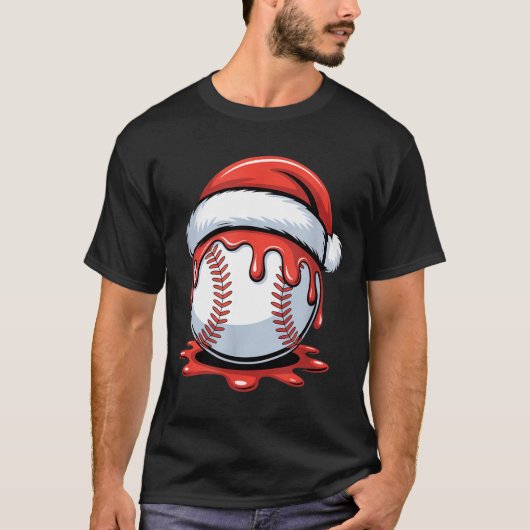 Baseball Christmas Santa Hat Dripng Festive Holida Tシャツ (正面)