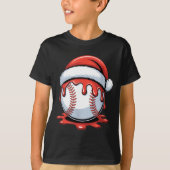 Baseball Christmas Santa Hat Dripng Festive Holida Tシャツ (正面)