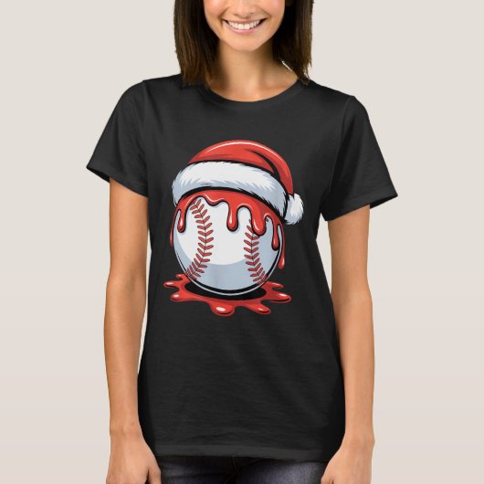 Baseball Christmas Santa Hat Dripng Festive Holida Tシャツ (正面)