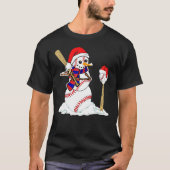 Baseball Christmas Snowman Playing Baseball Tシャツ (正面)