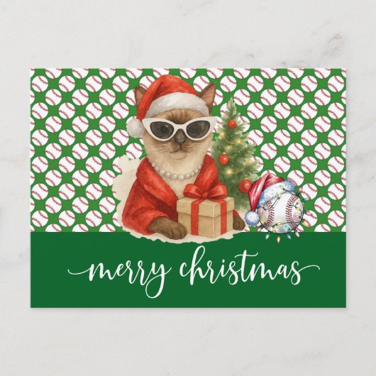 Baseball Christmas themed for Cat Lovers  シーズンポストカード (正面)
