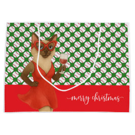 Baseball Christmas themed for Cat Lovers  ラージペーパーバッグ