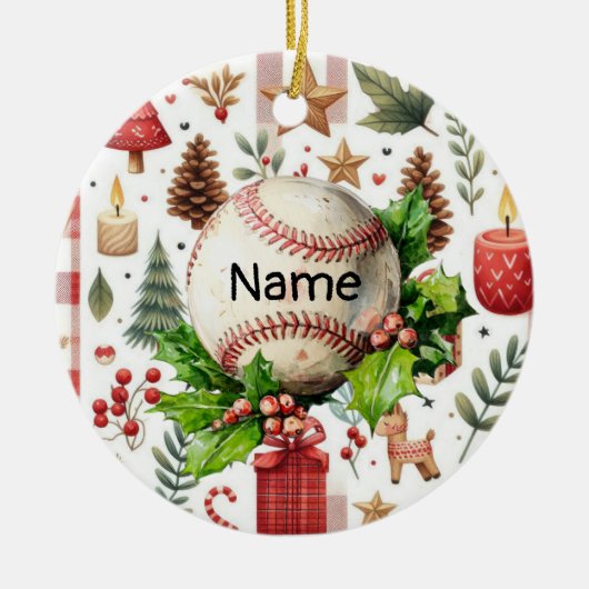 Baseball Christmas themed for kids with name セラミックオーナメント (正面)