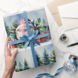 Baseball Christmas themed with Santa Hat  ラッピングペーパー