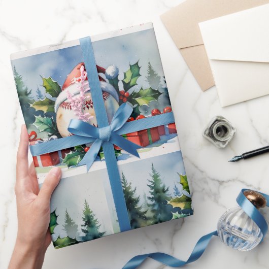 Baseball Christmas themed with Santa Hat  ラッピングペーパー (ギフト)