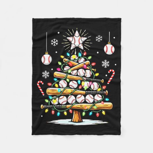 Baseball Christmas Tree Lights  フリースブランケット (正面)