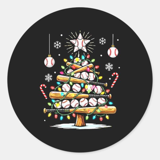 Baseball Christmas Tree Lights  ラウンドシール (正面)