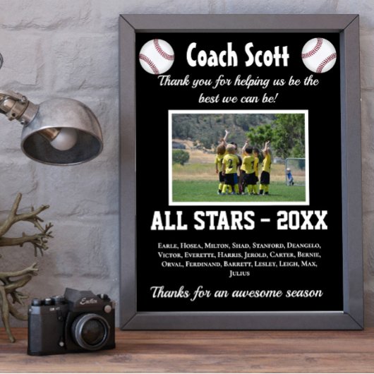 Baseball coach gift with team photo ポスター
