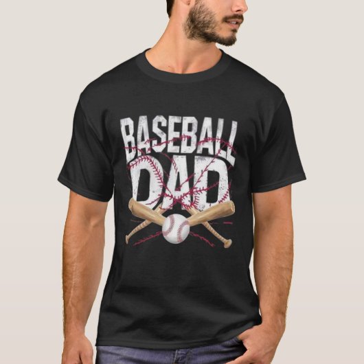 Baseball Dad Distressed Crossed Bats Sports Father Tシャツ (正面)