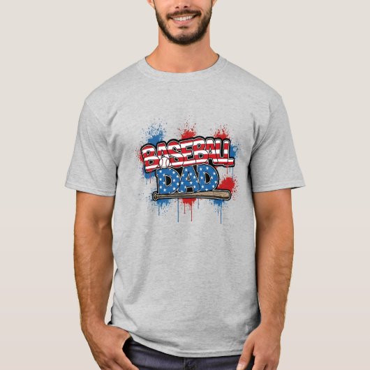 Baseball Dad Shirt Patriotic Splatter Tee Tシャツ (正面)