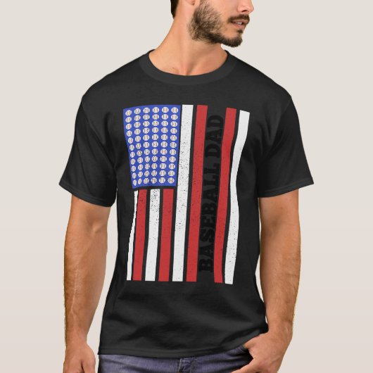 Baseball Dad USA Flag Baseball Player Fan Coach Tシャツ (正面)