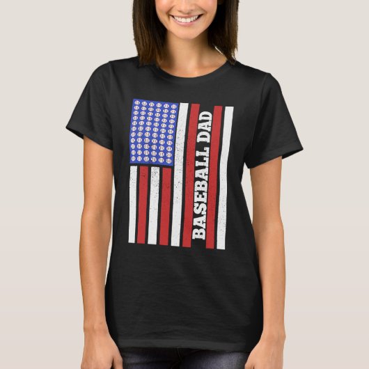 Baseball Dad USA Flag Baseball Player Fan Coach Tシャツ (正面)
