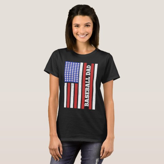 Baseball Dad USA Flag Baseball Player Fan Coach Tシャツ (正面フル)