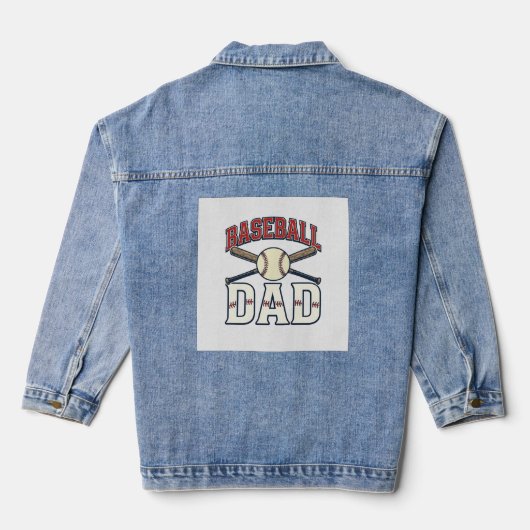 Baseball Dad Vintage Engraving Shirt Design_1 デニムジャケット (裏面)