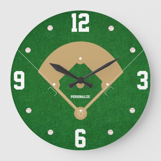 Baseball Diamond Design Sports Fan Home Decor Gift ラージ壁時計 (正面)