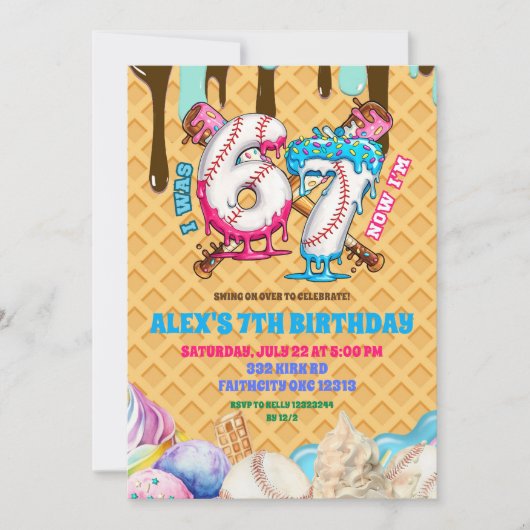Baseball Drip 67 boy Birthday Party Invitation 招待状 (正面)