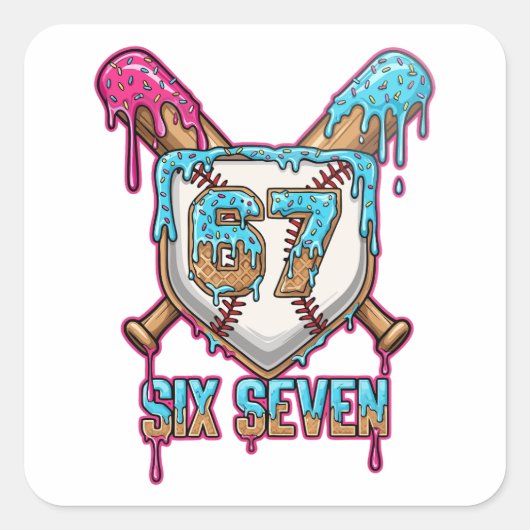 Baseball Drip 67 Meme — Player 6-7 / Six Seven スクエアシール (正面)
