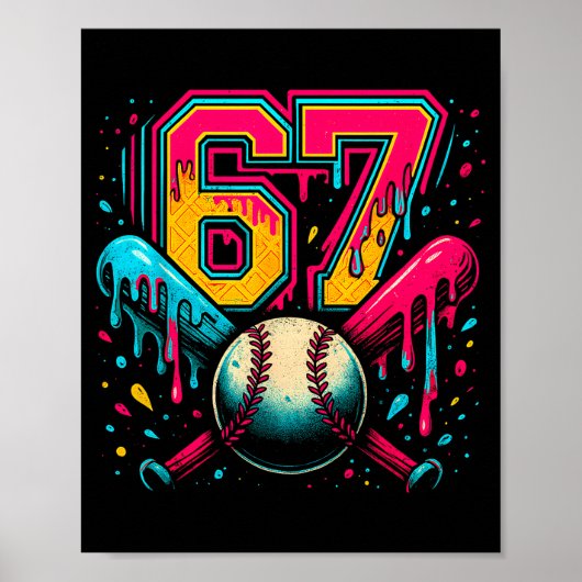 Baseball Drip 6 7 Number 67 Six Seven Meme Mens Bo ポスター (正面)
