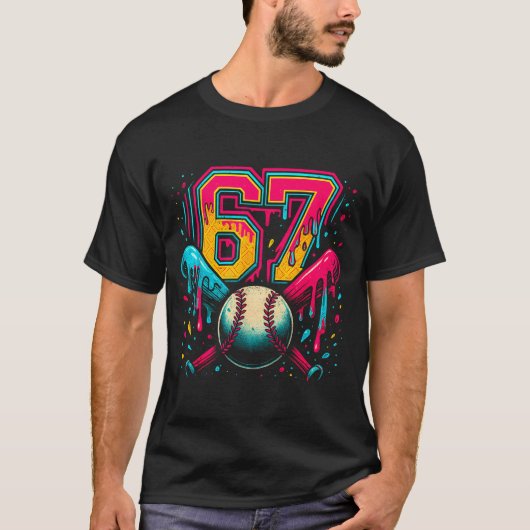 Baseball Drip 6 7 Number 67 Six Seven Meme Mens Bo Tシャツ (正面)