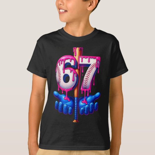 Baseball Drip 6 7 Number 67 Six Seven Meme Mens Bo Tシャツ (正面)