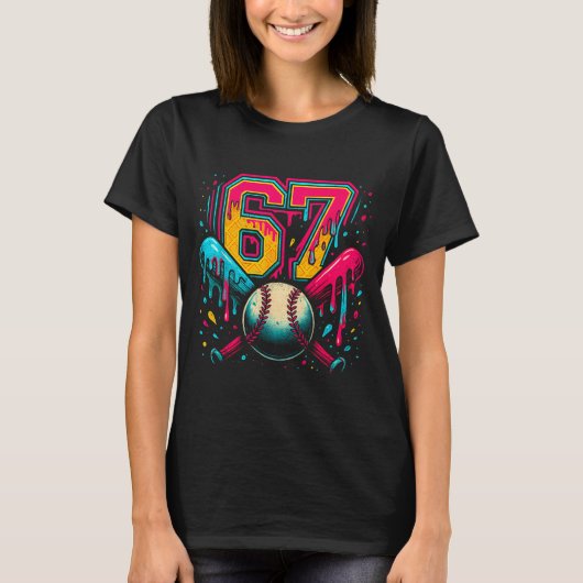 Baseball Drip 6 7 Number 67 Six Seven Meme Mens Bo Tシャツ (正面)