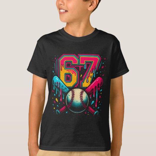 Baseball Drip 6 7 Number 67 Six Seven Meme Mens Bo Tシャツ (正面)