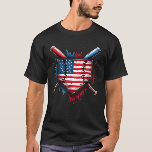 Baseball Drip Boy Ice Cream Patriotic American Fla Tシャツ (正面)