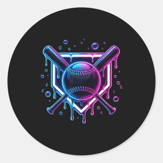 Baseball Drip Ice Cream Bat Kids ラウンドシール (正面)