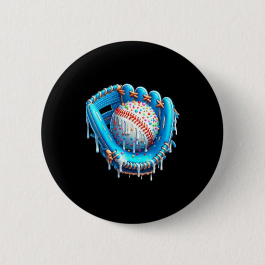 Baseball Drip Ice Cream Glove With Sprinkles Ball 缶バッジ (正面)